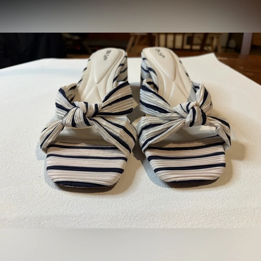 ON 34TH Navy & White Striped Bow Slide Sandals - Size 11 - New w/out tags